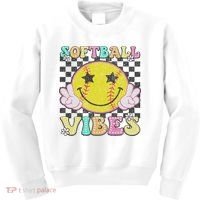 Softball Vibes Softball Retro Groovy Game Day Women Kids Sweatshirt thumb 0