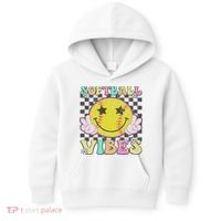 Softball Vibes Softball Retro Groovy Game Day Women Kids Hoodie thumb 0
