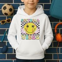 Softball Vibes Softball Retro Groovy Game Day Women Kids Hoodie thumb 2