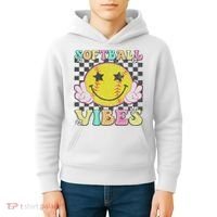 Softball Vibes Softball Retro Groovy Game Day Women Kids Hoodie thumb 4
