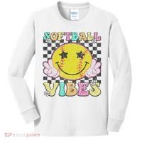 Softball Vibes Softball Retro Groovy Game Day Women Kids Long Sleeve Shirt thumb 0