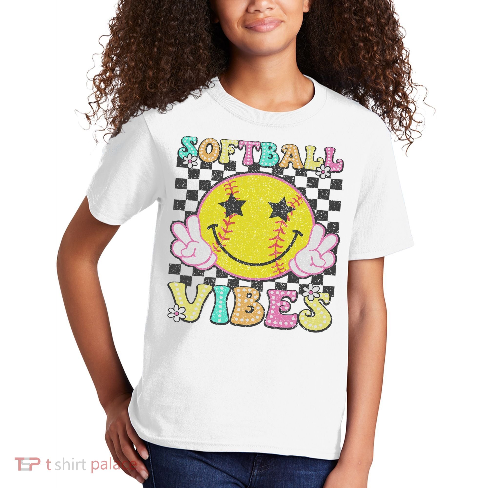 Softball Vibes Softball Retro Groovy Game Day Women Kids T-Shirt