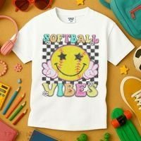 Softball Vibes Softball Retro Groovy Game Day Women Kids T-Shirt thumb 3