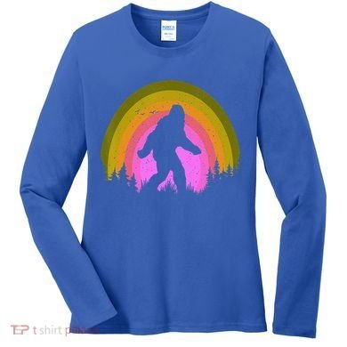 Sasquatch Vintage Sunset Bigfoot Retro Distressed 60sFunny Gift Women's Long Sleeve Shirt