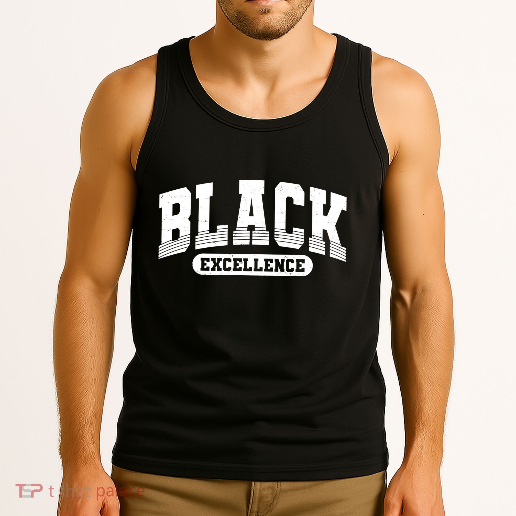 Sporty Varsity Style Black Excellence Tank Top