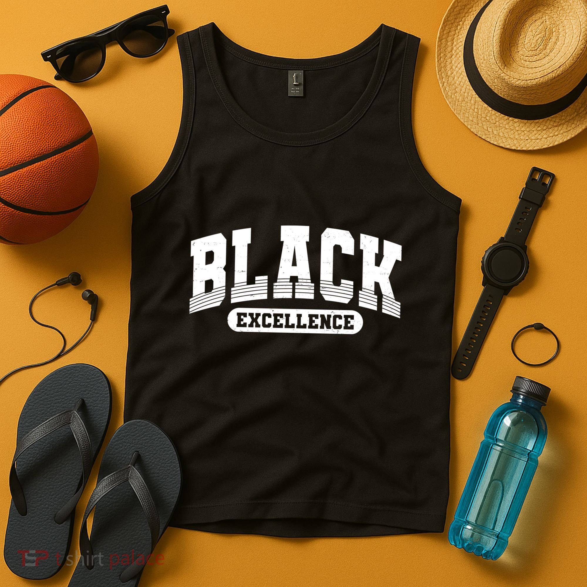 Sporty Varsity Style Black Excellence Tank Top