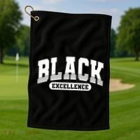 Sporty Varsity Style Black Excellence Golf Towel thumb 1