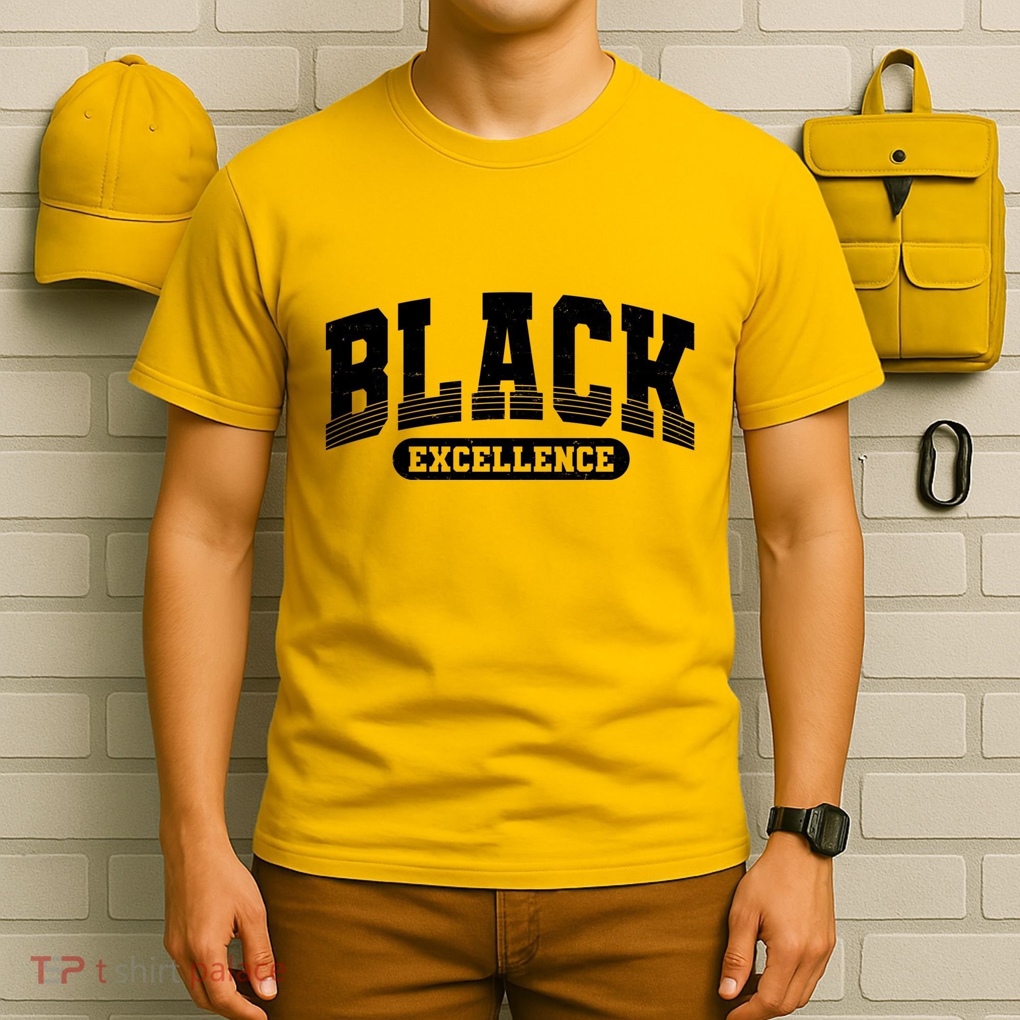 Sporty Varsity Style Black Excellence T-Shirt
