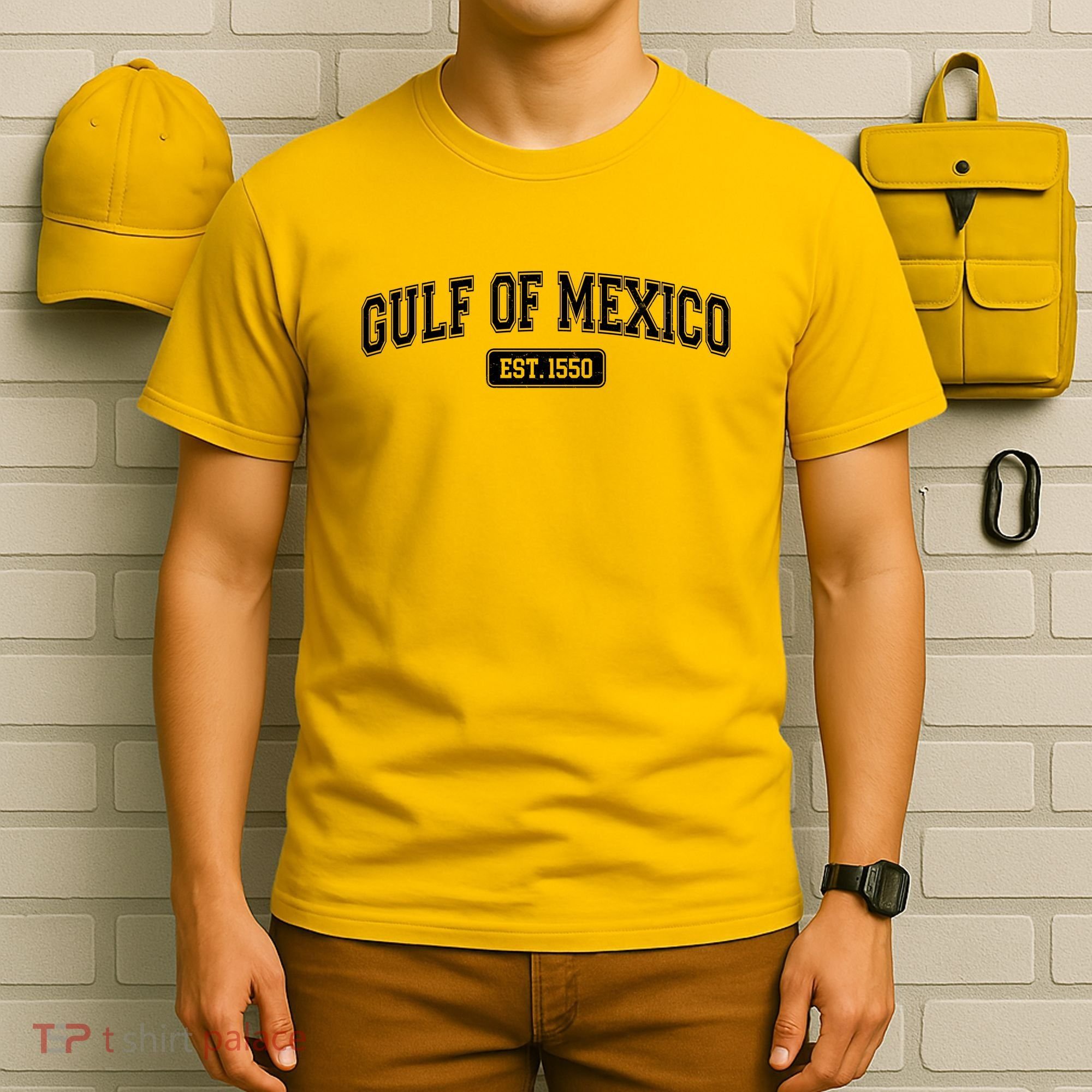 Sporty Varsity Style Gulf of Mexico EST 1550 T-Shirt