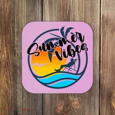 Summer Vibes Sunset Beach Tropical Coaster