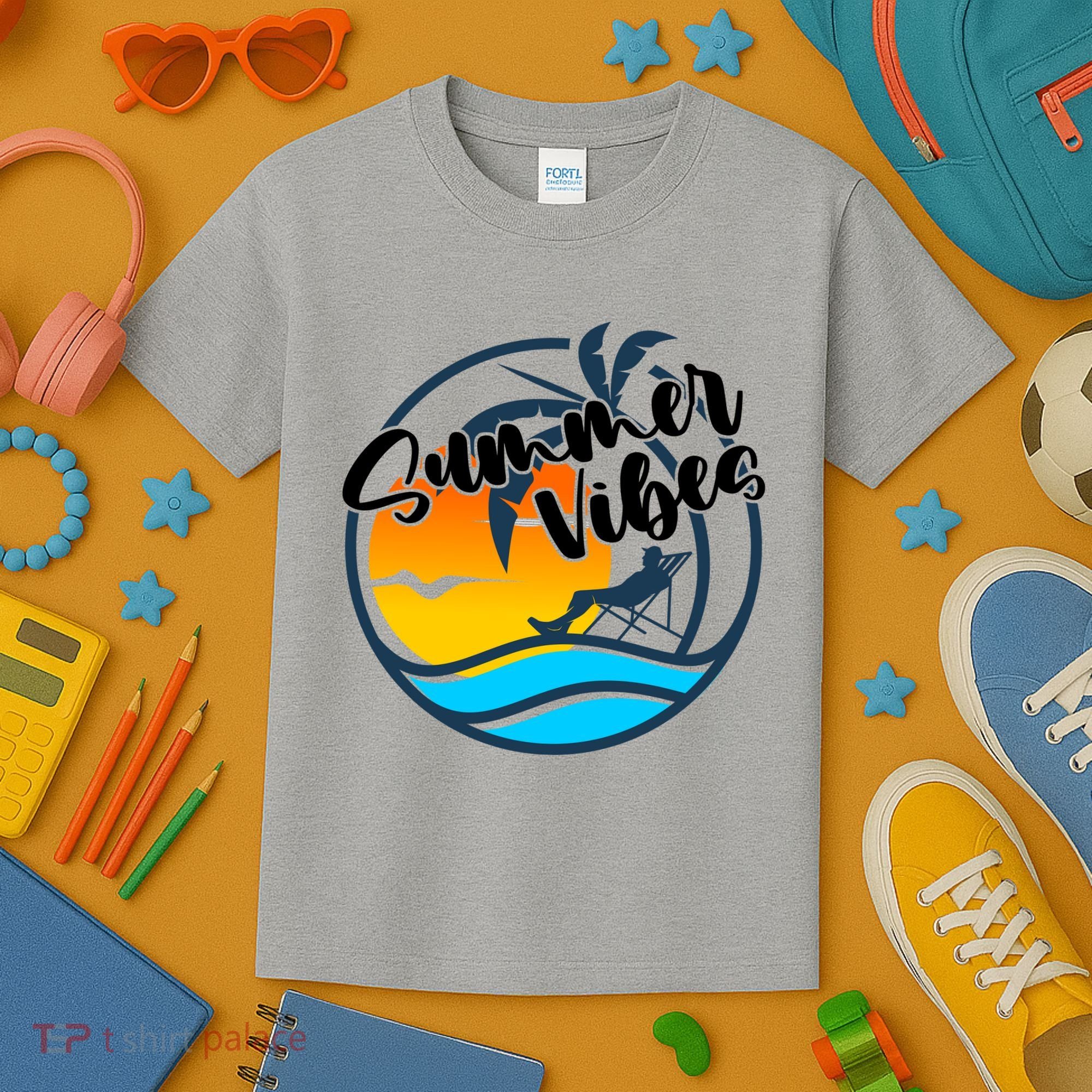 Summer Vibes Sunset Beach Tropical Kids T-Shirt