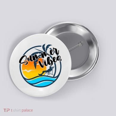 Summer Vibes Sunset Beach Tropical Button