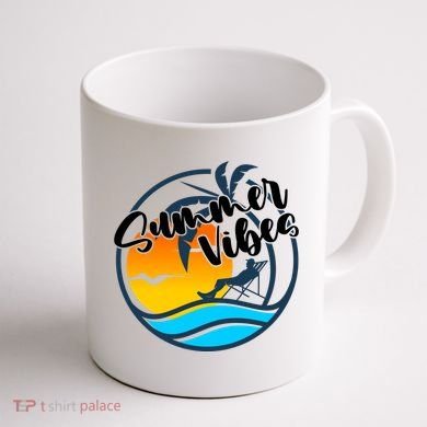 Summer Vibes Sunset Beach Tropical Coffee Mug back