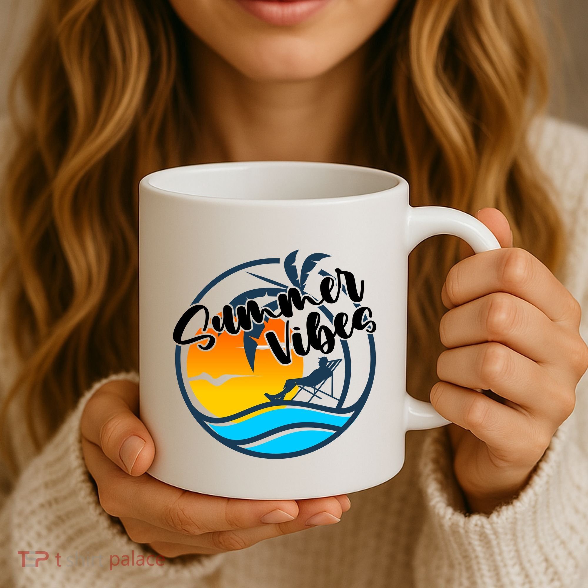 Summer Vibes Sunset Beach Tropical Coffee Mug
