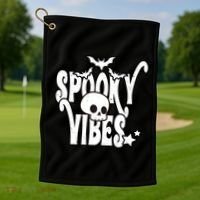 Spooky Vibes Skull Halloween Golf Towel thumb 1