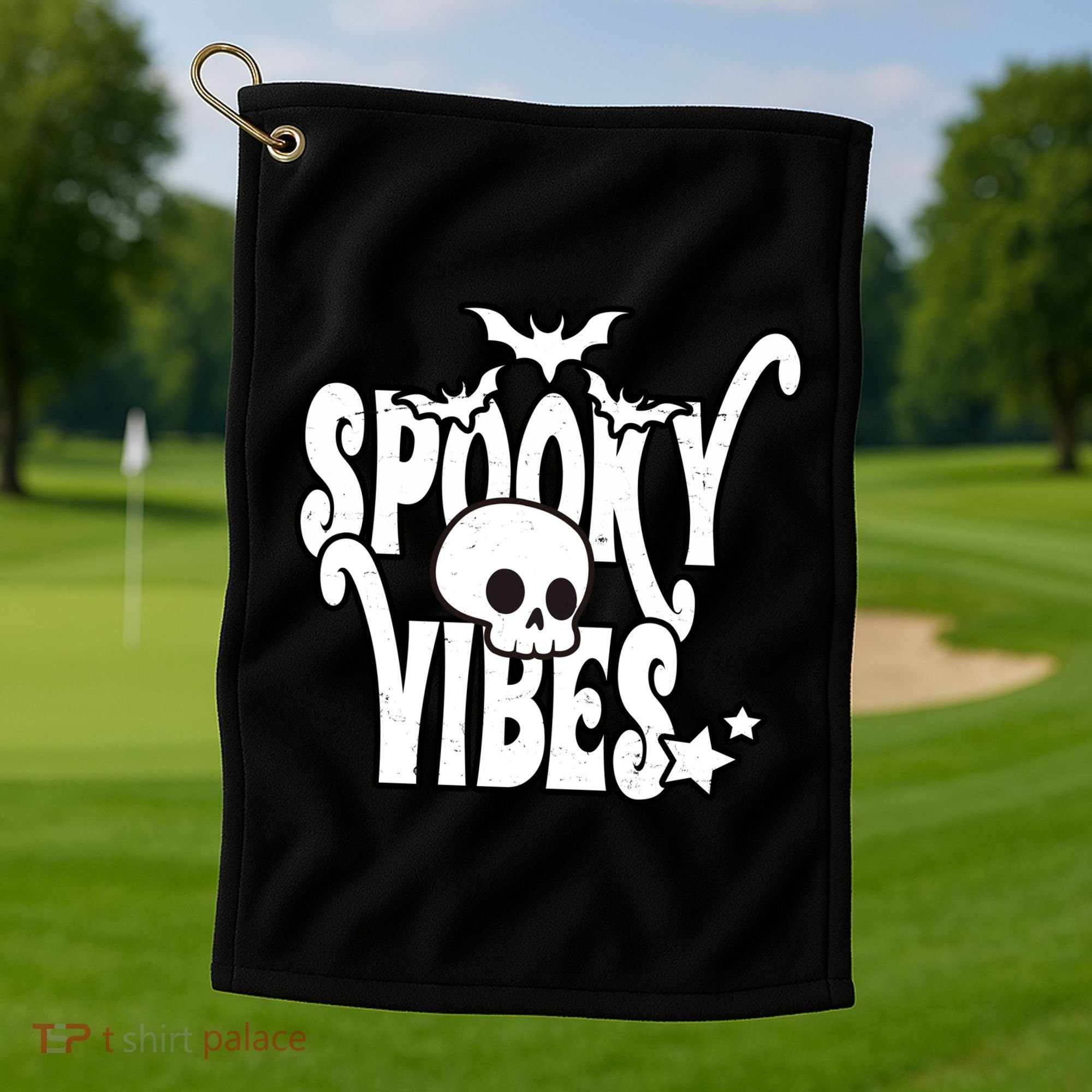 Spooky Vibes Skull Halloween Golf Towel