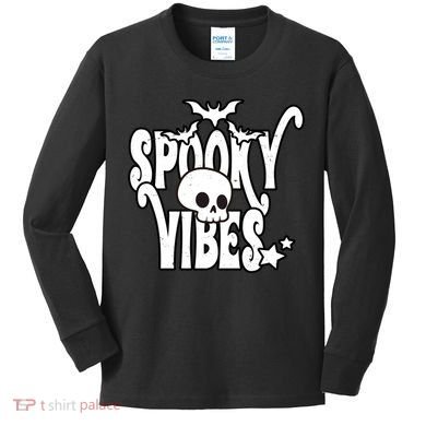 Spooky Vibes Skull Halloween Kids Long Sleeve Shirt
