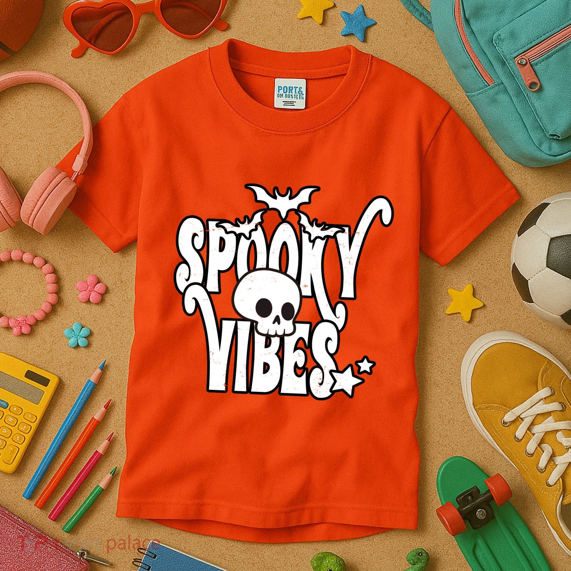Spooky Vibes Skull Halloween Kids T-Shirt