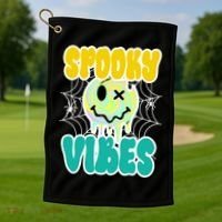 Spooky Vibes Smile Face Halloween Golf Towel thumb 1