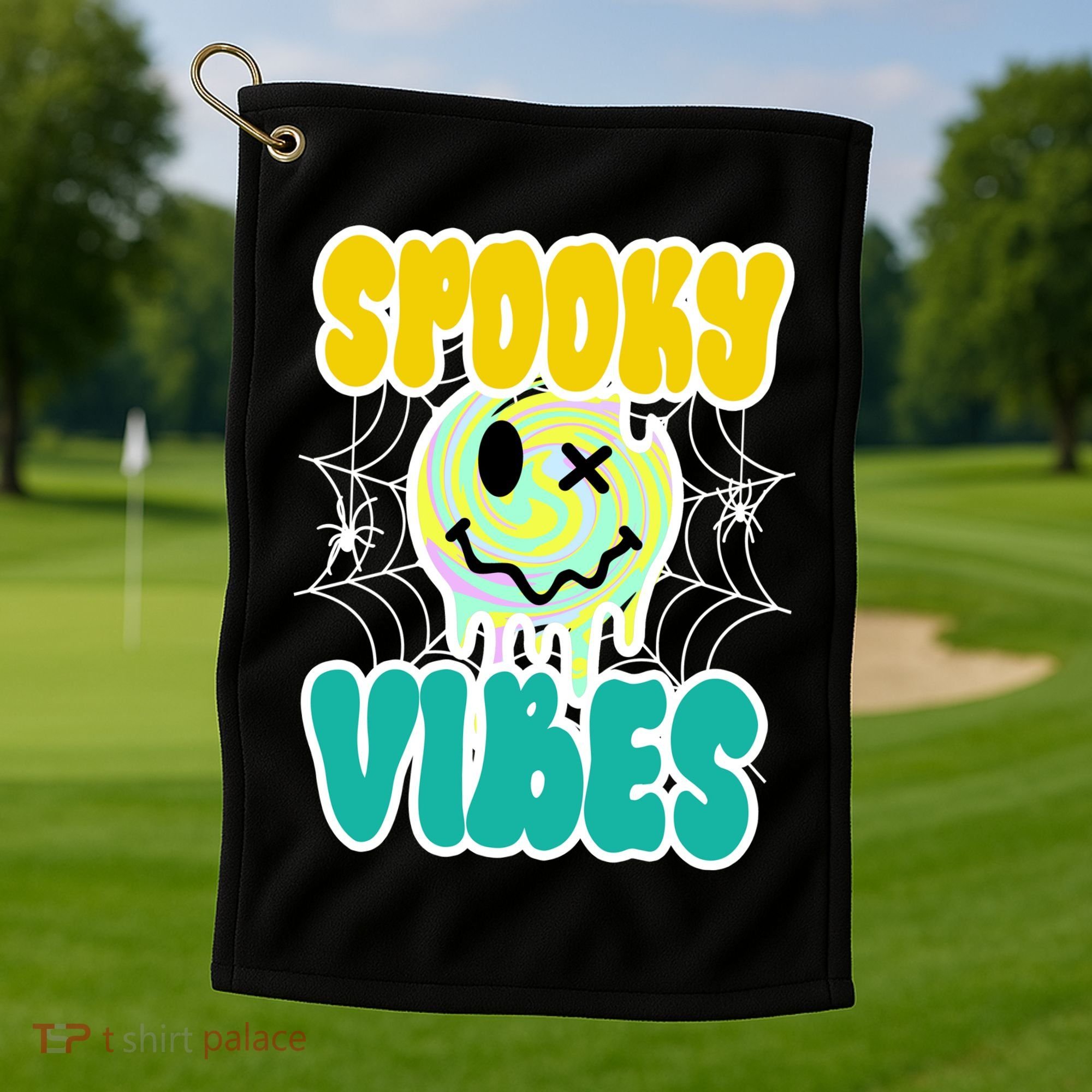 Spooky Vibes Smile Face Halloween Golf Towel