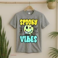 Spooky Vibes Smile Face Halloween T-Shirt thumb 2