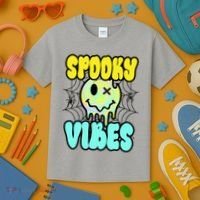 Spooky Vibes Smile Face Halloween Kids T-Shirt thumb 3