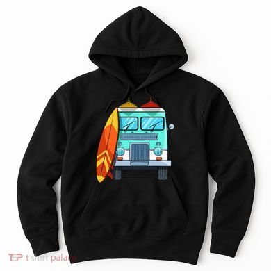 Surf Van Surfboard Palm Trees Surfing Surfer Waves Summer Hoodie