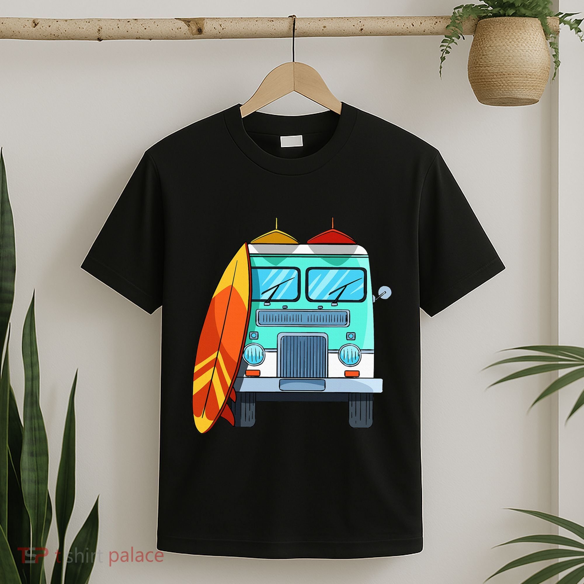 Surf Van Surfboard Palm Trees Surfing Surfer Waves Summer T-Shirt