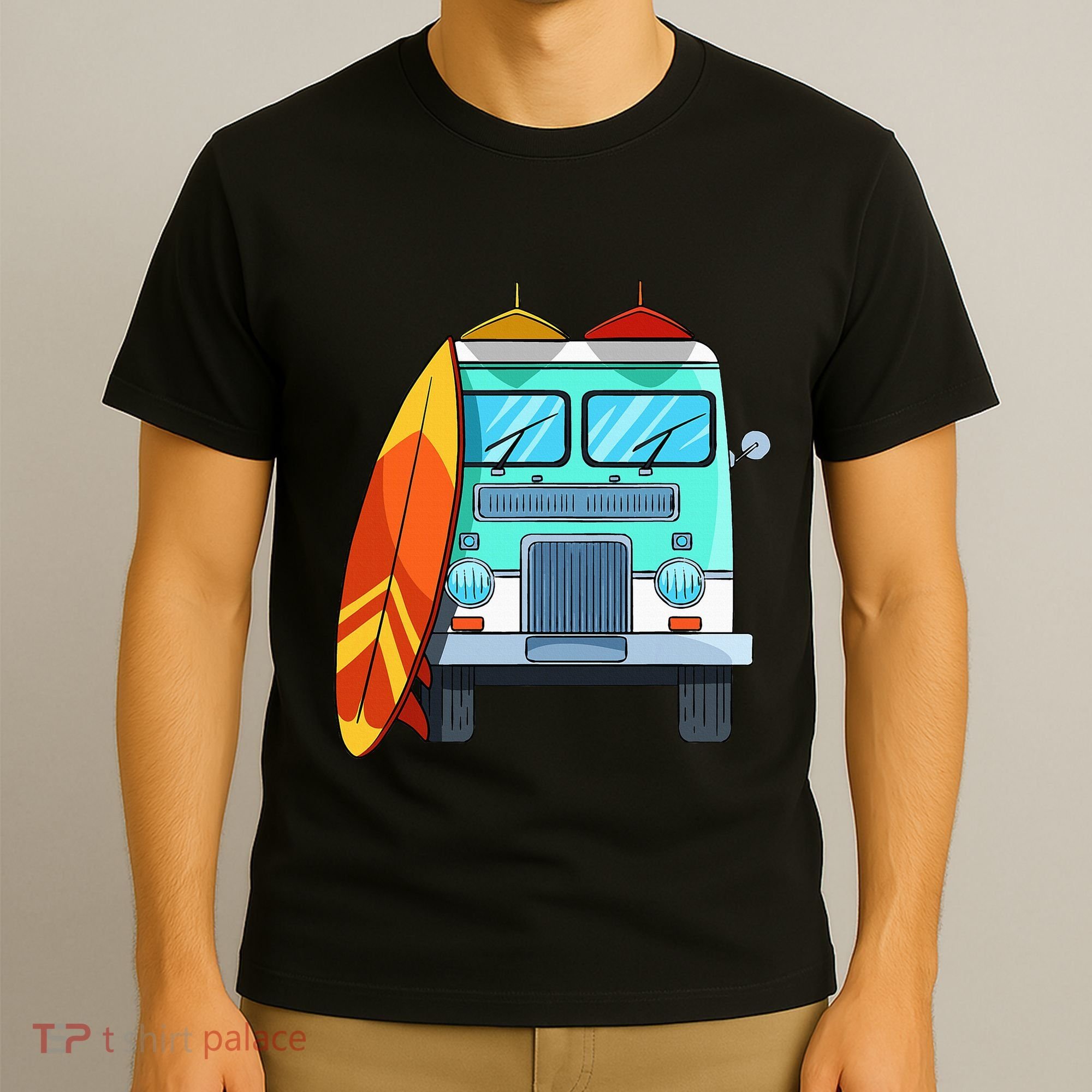 Surf Van Surfboard Palm Trees Surfing Surfer Waves Summer T-Shirt