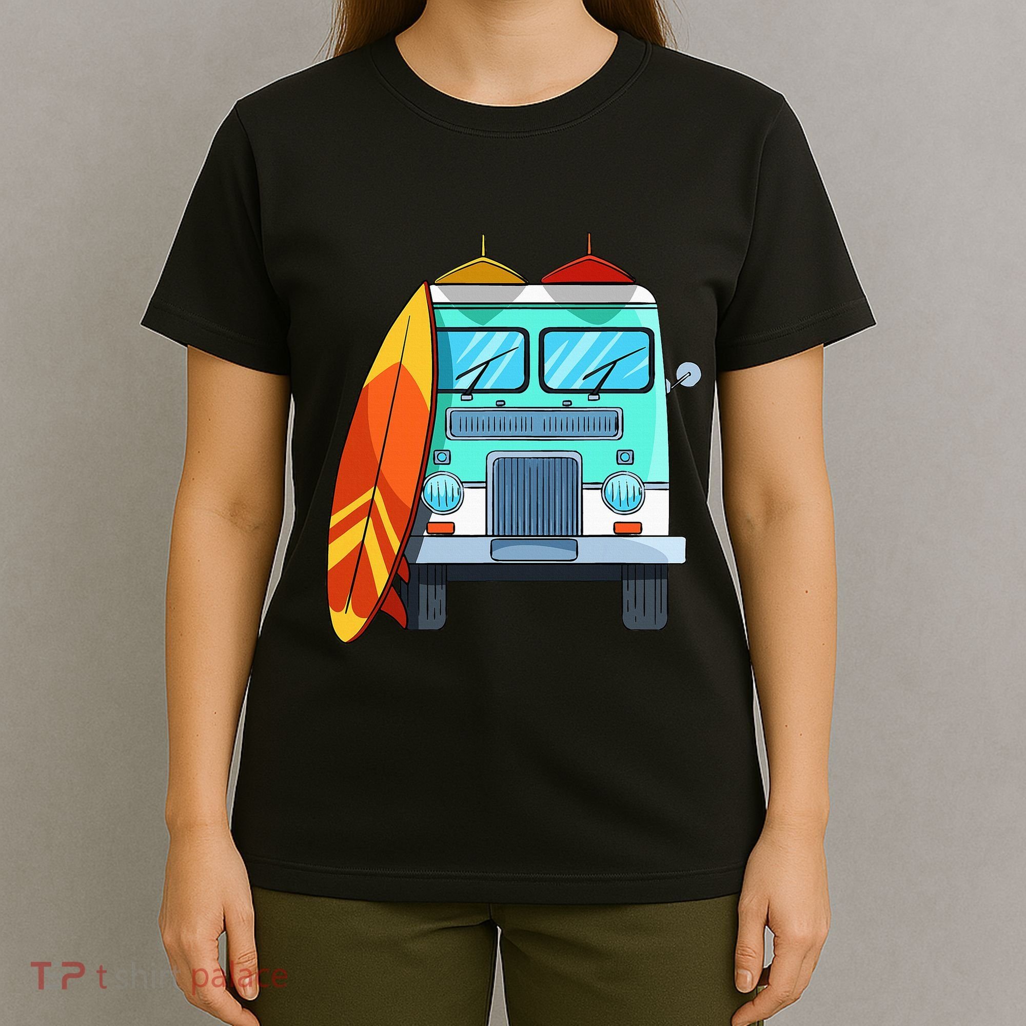 Surf Van Surfboard Palm Trees Surfing Surfer Waves Summer T-Shirt