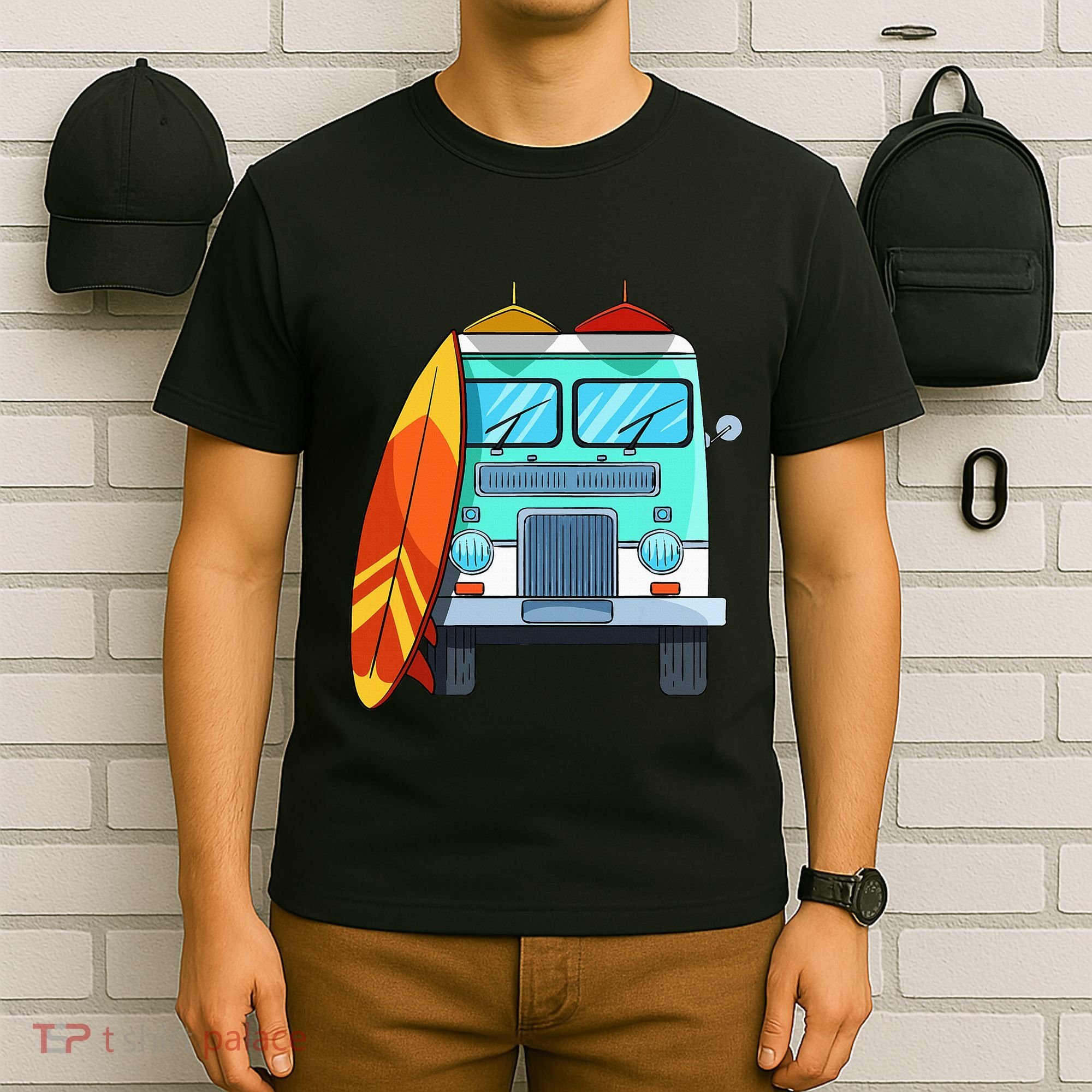 Surf Van Surfboard Palm Trees Surfing Surfer Waves Summer T-Shirt