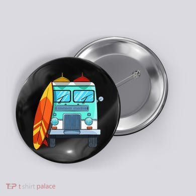Surf Van Surfboard Palm Trees Surfing Surfer Waves Summer Button