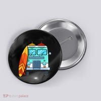 Surf Van Surfboard Palm Trees Surfing Surfer Waves Summer Button thumb 0