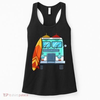 Surf Van Surfboard Palm Trees Surfing Surfer Waves Summer Women's Tank Top