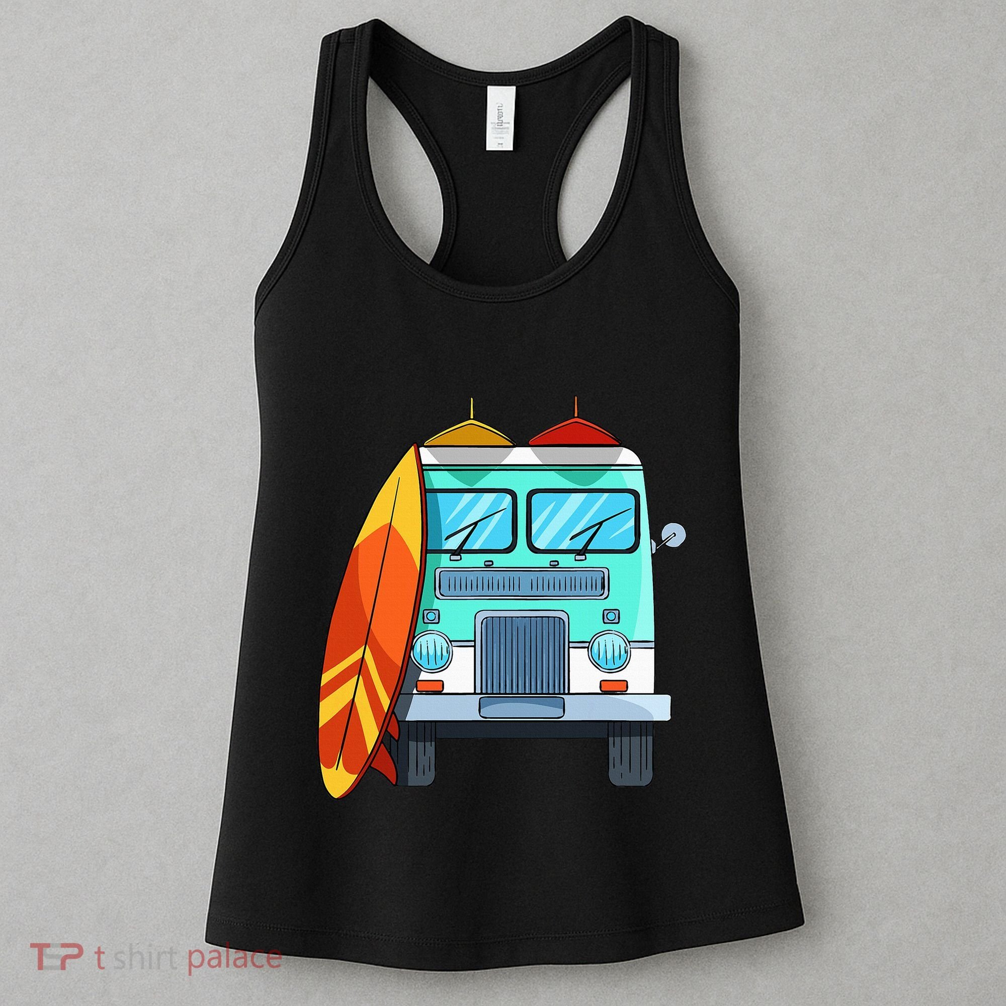 Surf Van Surfboard Palm Trees Surfing Surfer Waves Summer Women's Tank Top