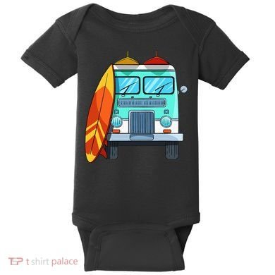 Surf Van Surfboard Palm Trees Surfing Surfer Waves Summer Baby Bodysuit