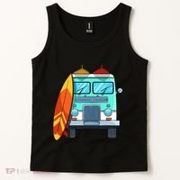 Surf Van Surfboard Palm Trees Surfing Surfer Waves Summer Tank Top thumb 2