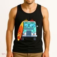 Surf Van Surfboard Palm Trees Surfing Surfer Waves Summer Tank Top thumb 3