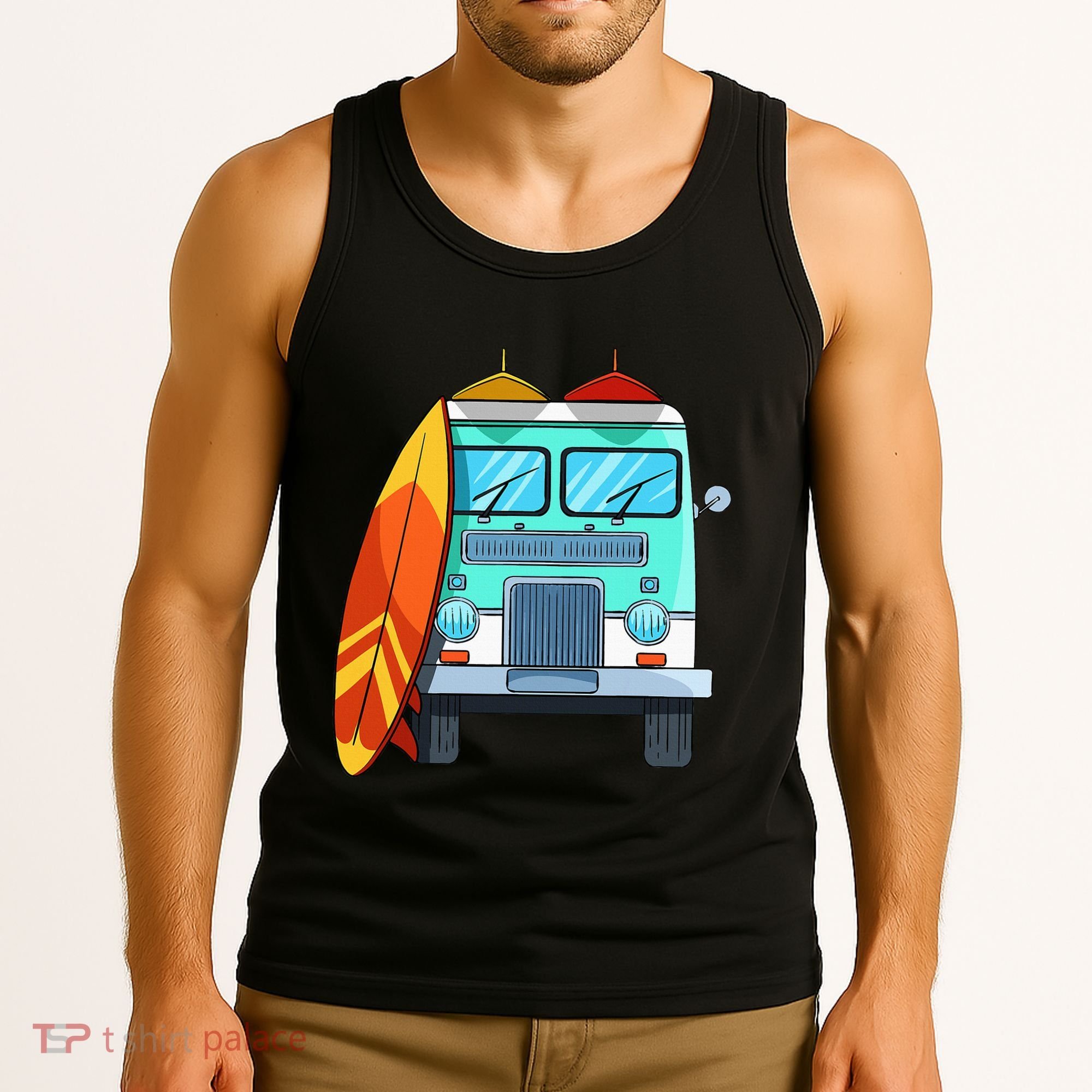 Surf Van Surfboard Palm Trees Surfing Surfer Waves Summer Tank Top