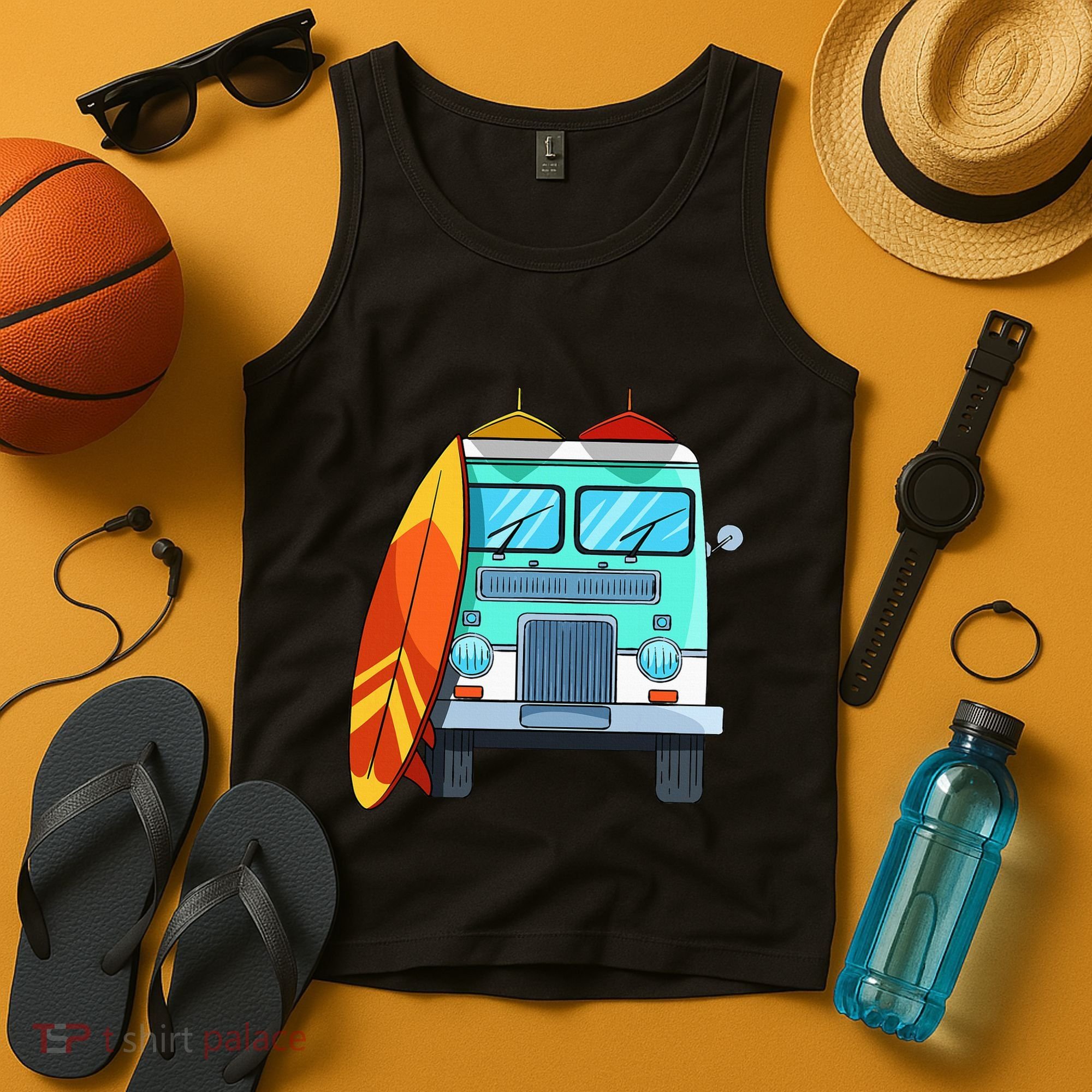 Surf Van Surfboard Palm Trees Surfing Surfer Waves Summer Tank Top