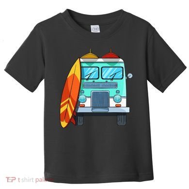 Surf Van Surfboard Palm Trees Surfing Surfer Waves Summer Toddler T-Shirt