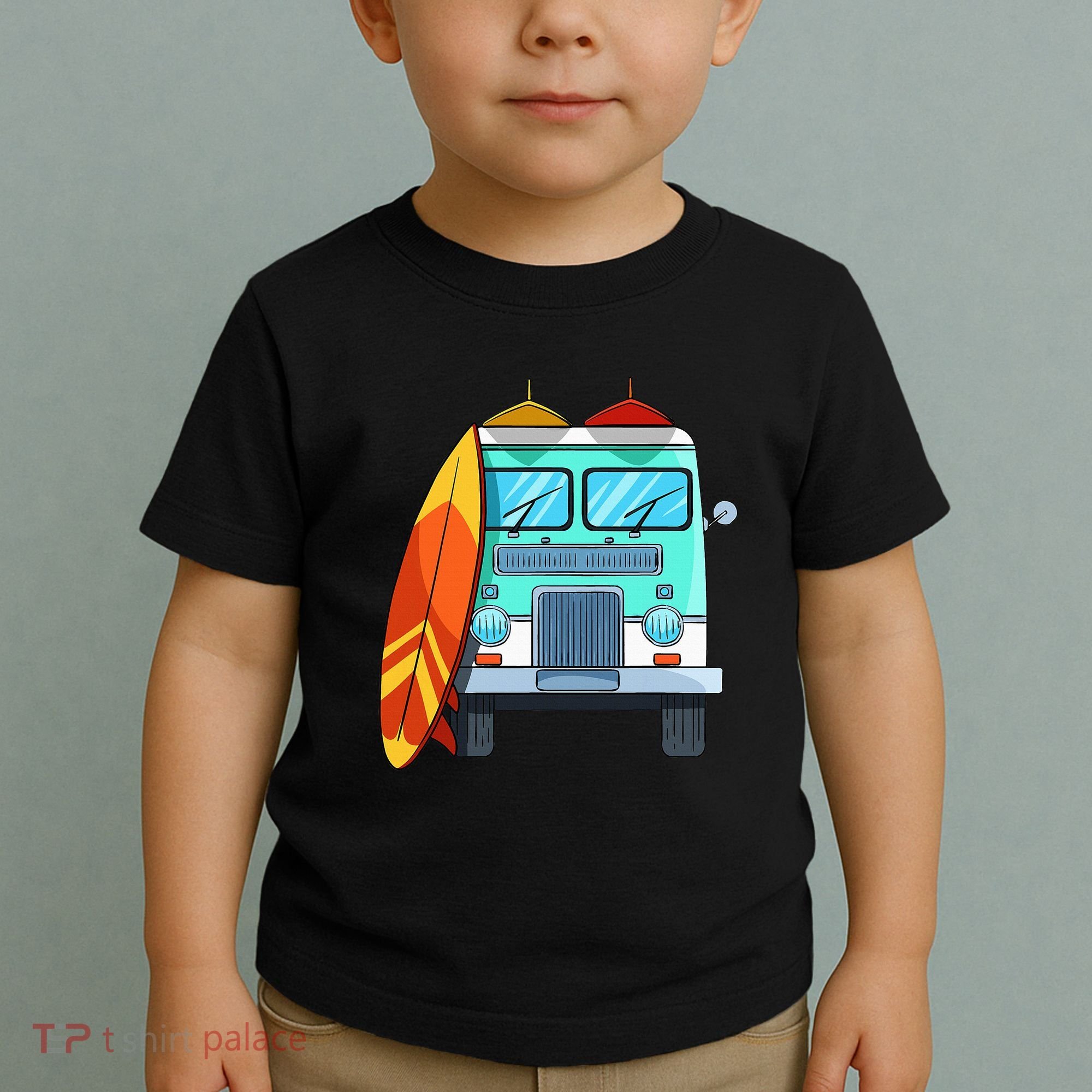Surf Van Surfboard Palm Trees Surfing Surfer Waves Summer Toddler T-Shirt