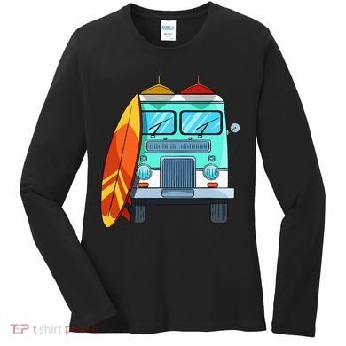 Surf Van Surfboard Palm Trees Surfing Surfer Waves Summer Women's Long Sleeve Shirt