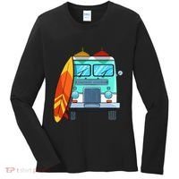 Surf Van Surfboard Palm Trees Surfing Surfer Waves Summer Women's Long Sleeve Shirt thumb 0