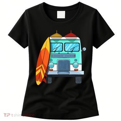Surf Van Surfboard Palm Trees Surfing Surfer Waves Summer Women's T-Shirt