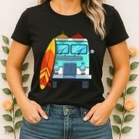 Surf Van Surfboard Palm Trees Surfing Surfer Waves Summer Women's T-Shirt thumb 2