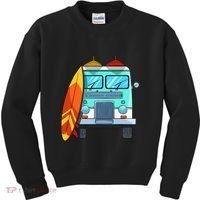 Surf Van Surfboard Palm Trees Surfing Surfer Waves Summer Kids Sweatshirt thumb 0