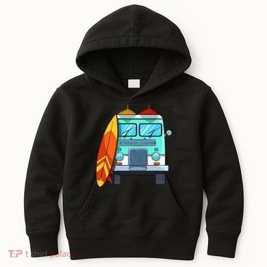 Surf Van Surfboard Palm Trees Surfing Surfer Waves Summer Kids Hoodie