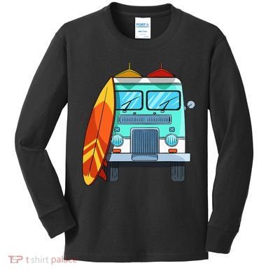 Surf Van Surfboard Palm Trees Surfing Surfer Waves Summer Kids Long Sleeve Shirt