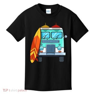 Surf Van Surfboard Palm Trees Surfing Surfer Waves Summer Kids T-Shirt